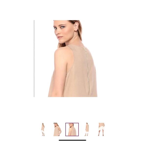 Nanette Lepore Dress Size 14 Sleeveless Cream And White Color Block Frayed Hem - Picture 13 of 15